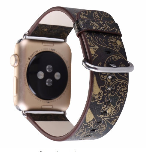Silk-printed Floral Leather Strap Chinoiserie