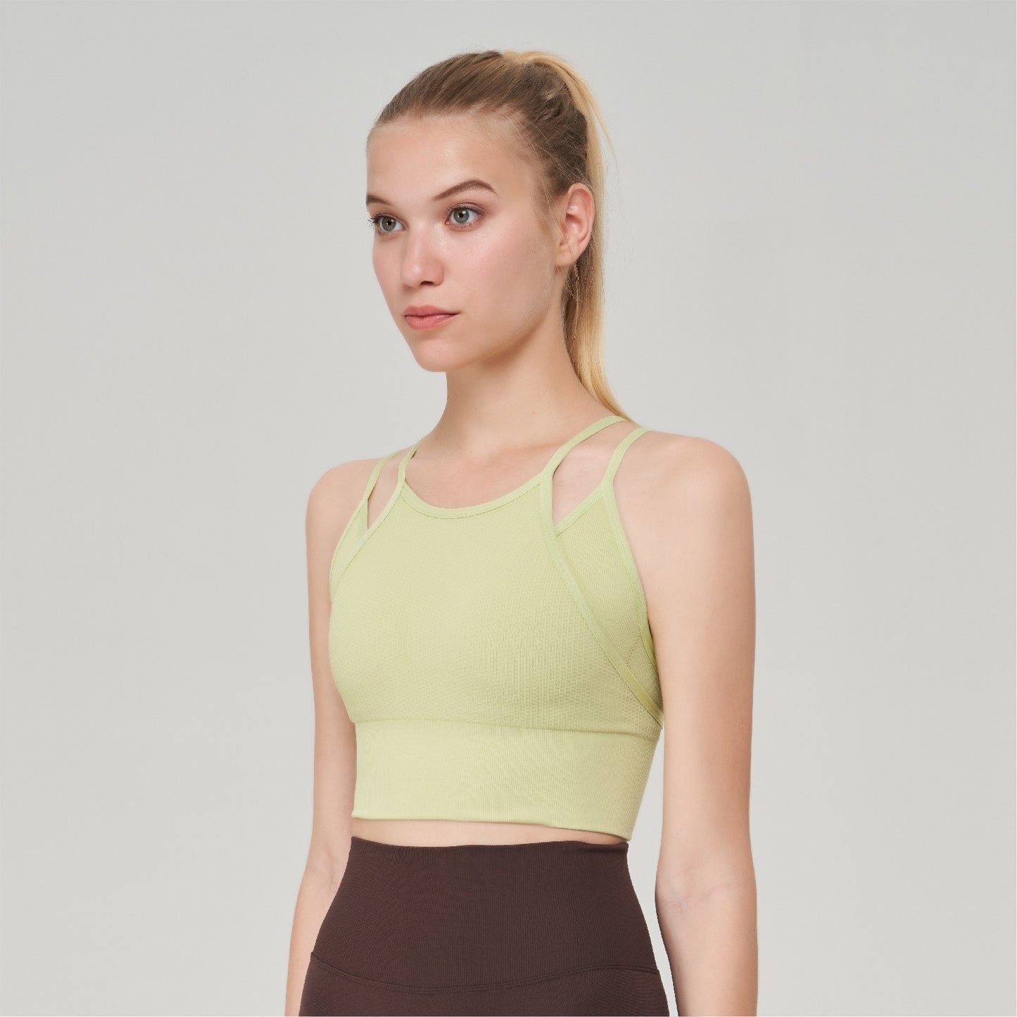 New Womens Sports Bra With A Faux Two-piece Design And Thin Shoulder Straps