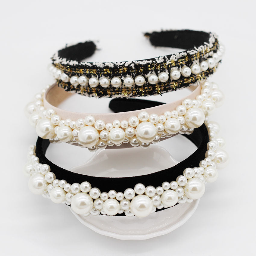 Braided large pearl hair band