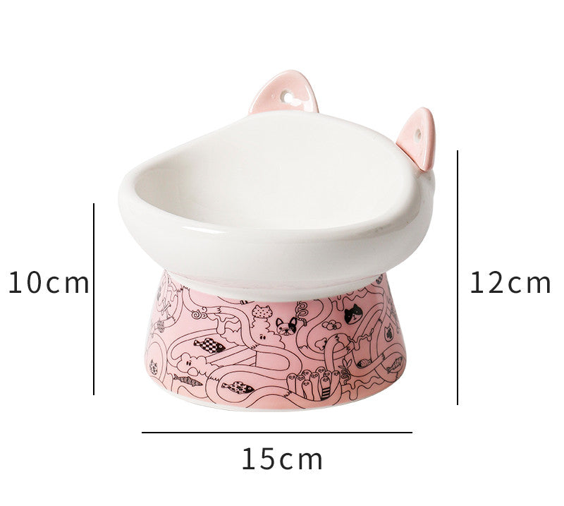 Cat Bowl High Feet Ceramic Anti-Overturn Protection Cervical Spine