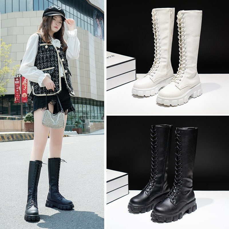 Round Toe Cross Strap Platform Flat-heel Martin Boots