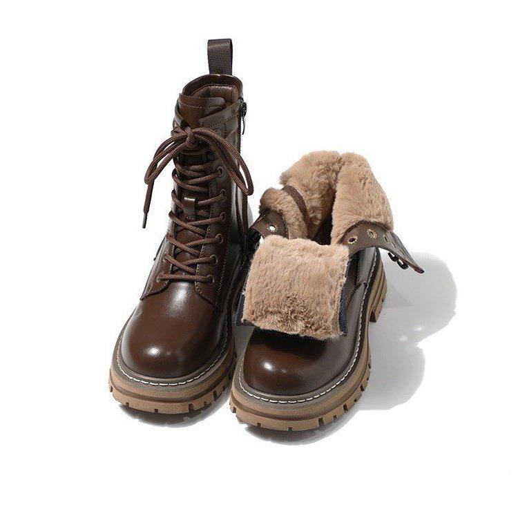 Women's New British Style Boots Fleece-lined Thickening Plus Size