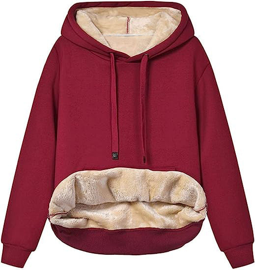 Womens Warm Fleece Pocketed Hooded Sweatshirt For Sports