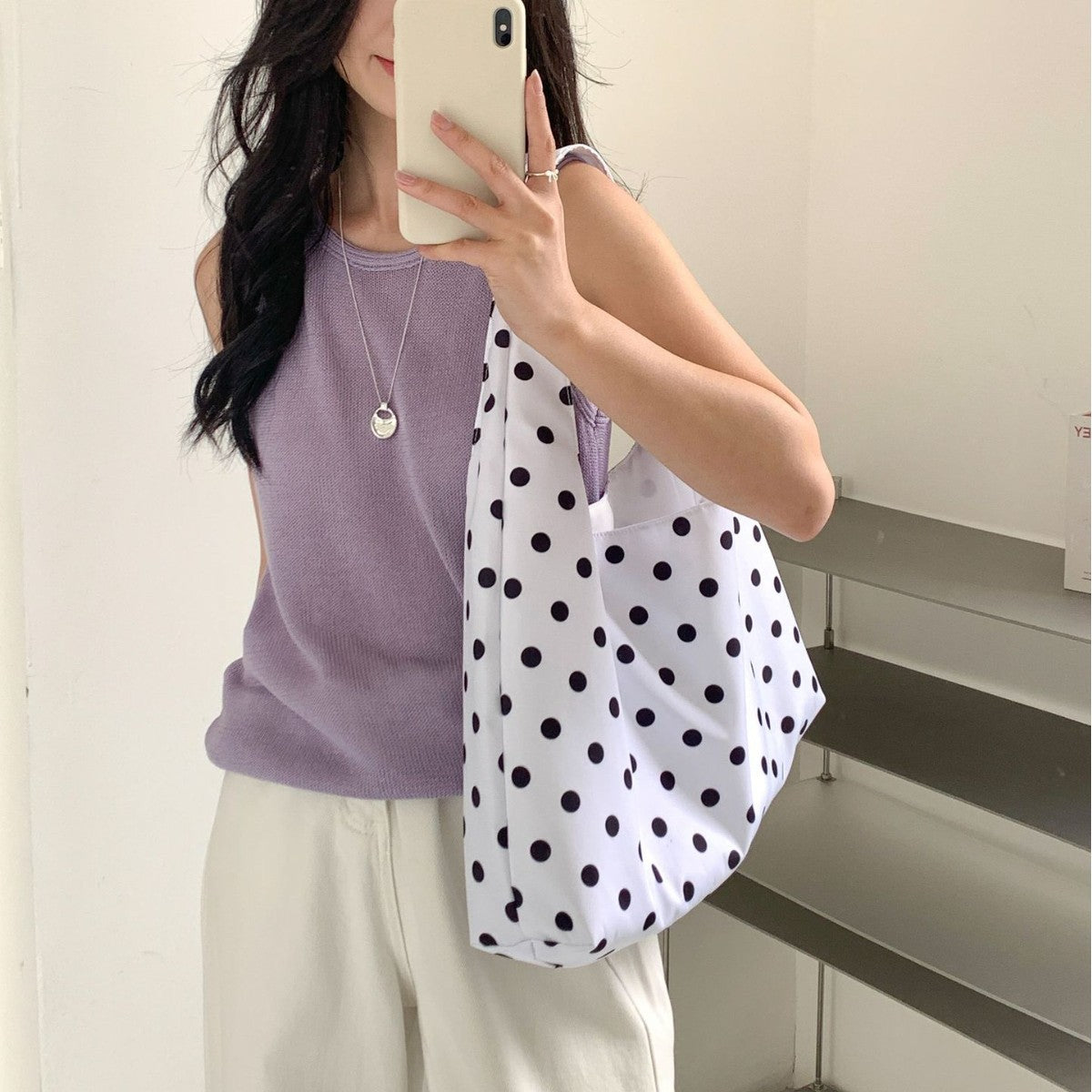 New Round Polka-dot Underarm Shoulder Bag Japanese-style Tote Handbag For Women