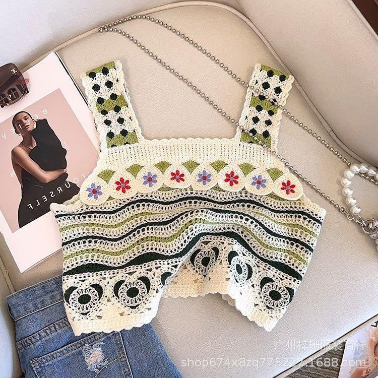 Hollow Knitted Short Inner Knitted Embroidery Sexy Small Sling Vest