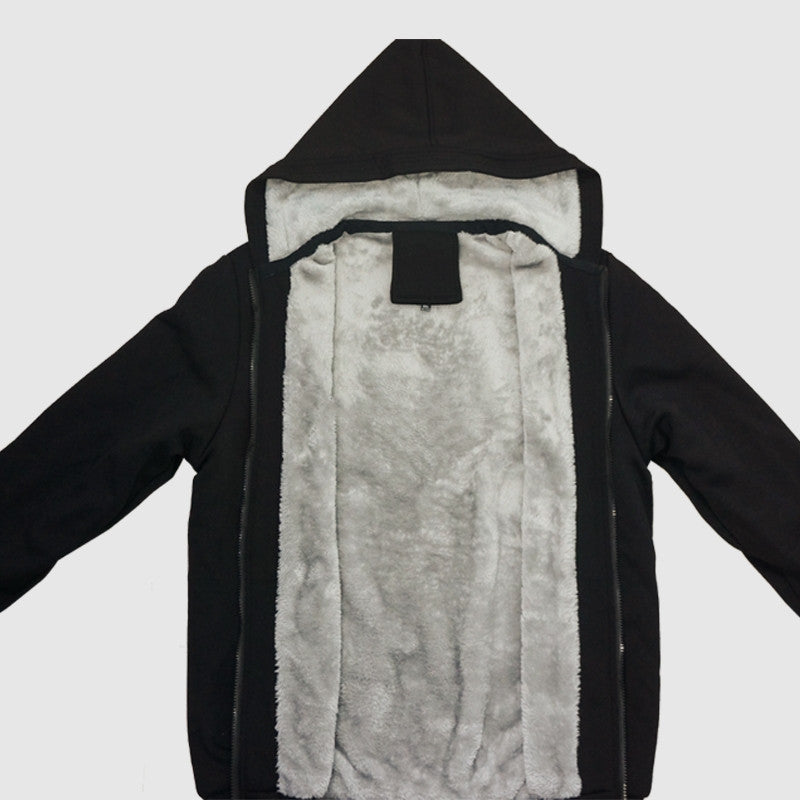 Autumn And Winter Hooded Side Seam Pocket Plush Collarless Coat