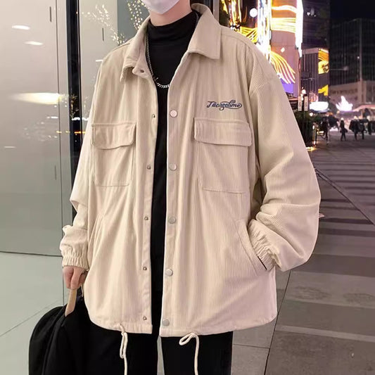 Corduroy Coat Men's Spring And Autumn Loose Plus Size Men's Clothing Plus-sized Plus-sized Fat Jacket Autumn Clothing
