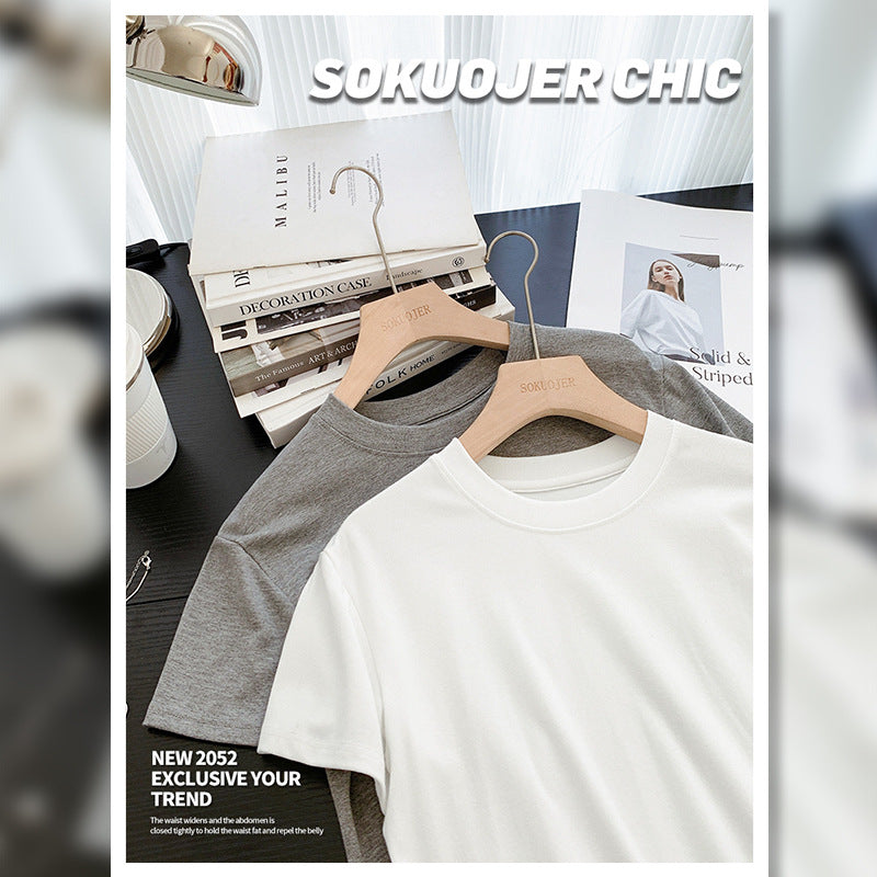 Modal T-shirt med korte ærmer til kvinder - Høj elastisk slim-fit rundhalset top