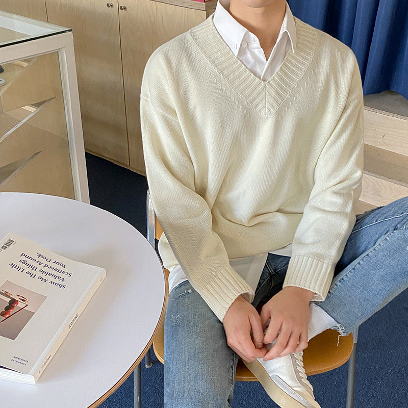 Korean Style Men's Sweater V Neck Pullover