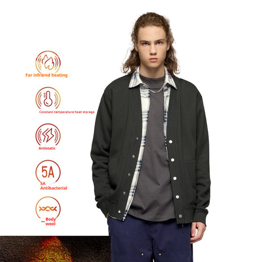 Flammet Enkeltlags Fleeceforet Cardiganfrakke Løstsiddende Afslappet Pullover