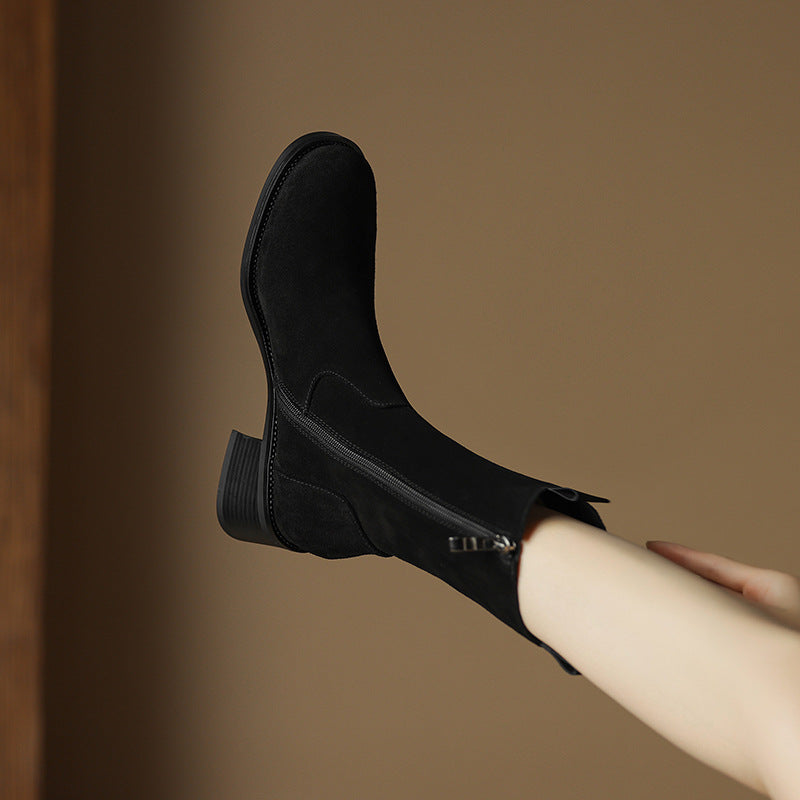 Womens Retro Western Flat Ankle Boots