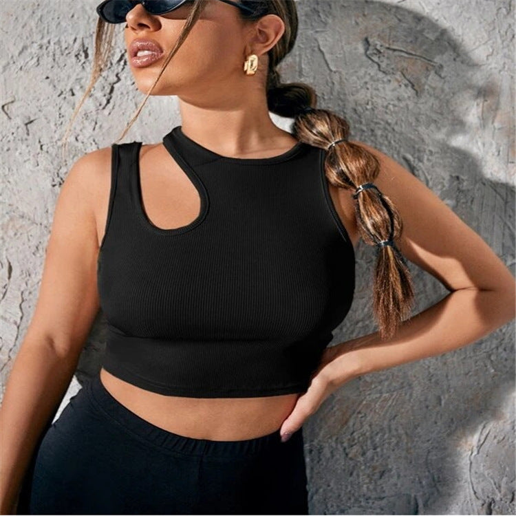 Open-back Halterneck Round Neck Solid Color Cotton Panel Vest