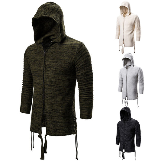 Fashion Slim Solid Color Men's Sweater Hooded Zipper Plus Size Sweater