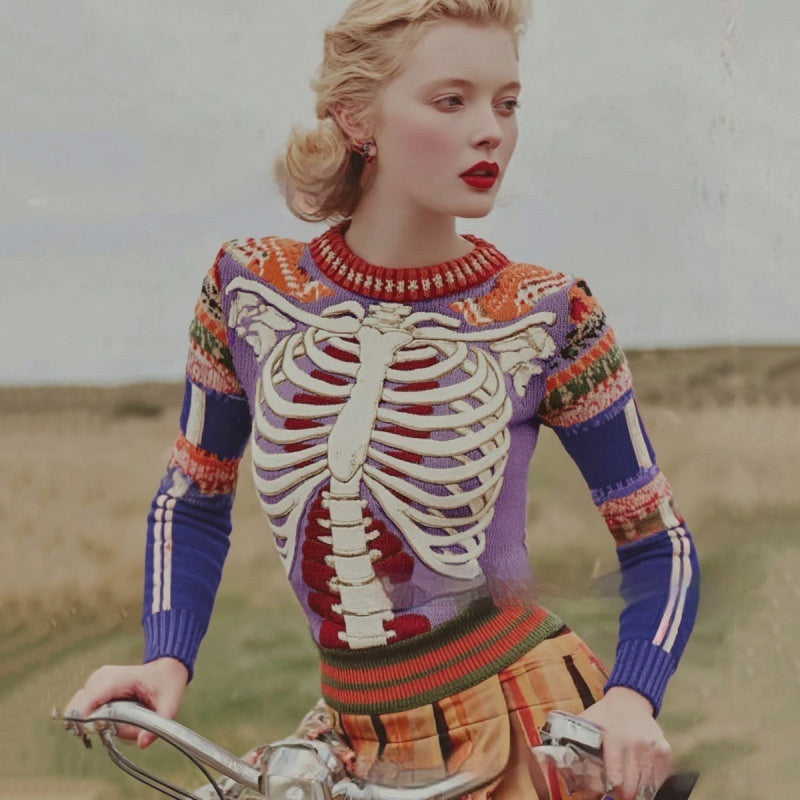 3D Digital Printing Casual Round Neck Thick Needle Sweater