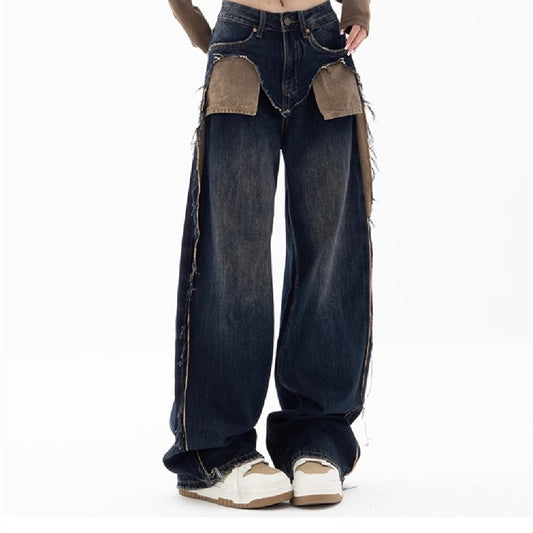 Forår Nye Niche Design Kontrastfarve Jeans Kvinder