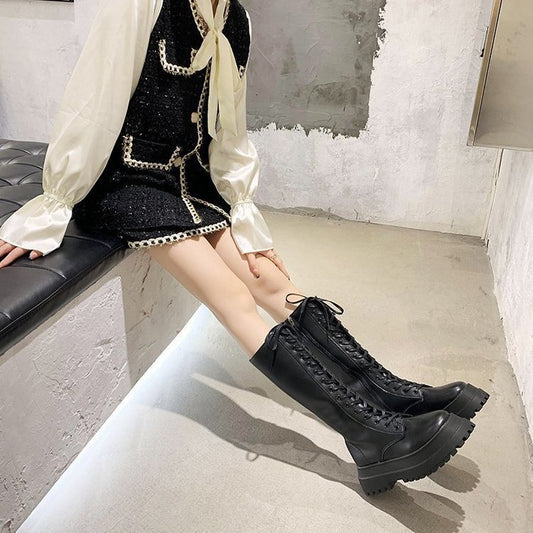 Thick Soled Thick Heeled High Top Rider Boots