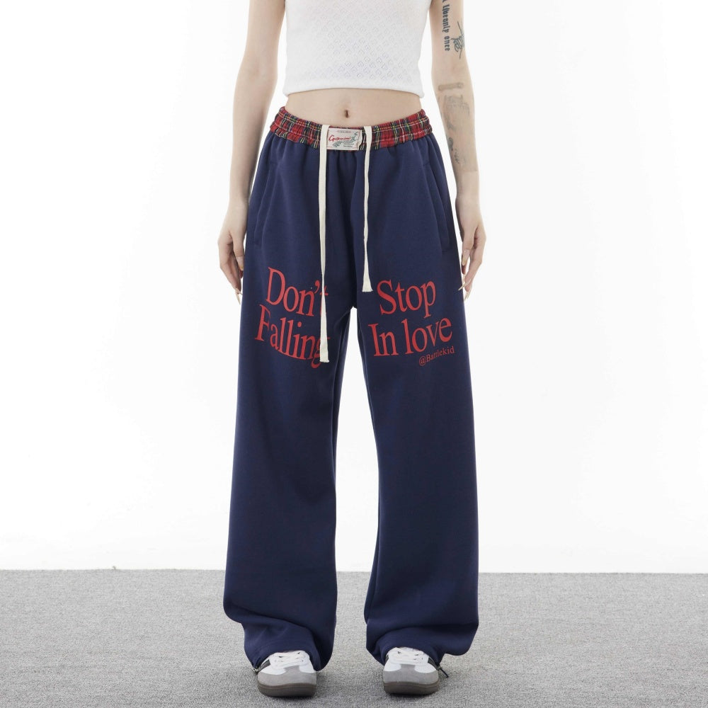 Double Waist Plaid Stitching Fake Two-piece Casual Pants