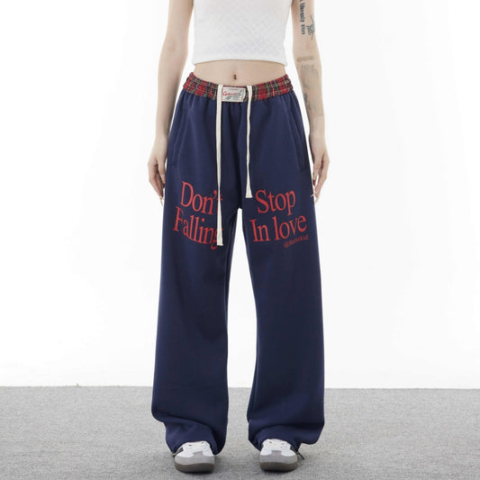 Double Waist Plaid Stitching Fake Two-piece Casual Pants