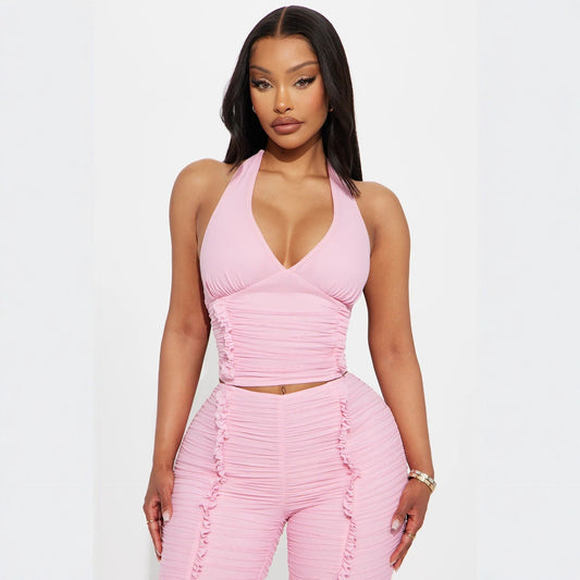 Womens Backless Tank Top And Cropped Pants Set