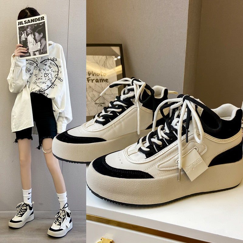Casual Women's Thick Sole Retro Sports White Shoes