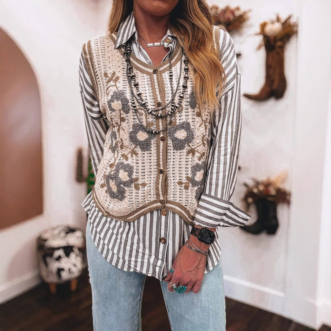New Women's Hollowed-out Sleeveless Embroidered Cropped Vest Top