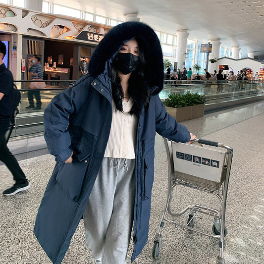 Winter Women's Mid-length Down Jacket With Large Fur Collar