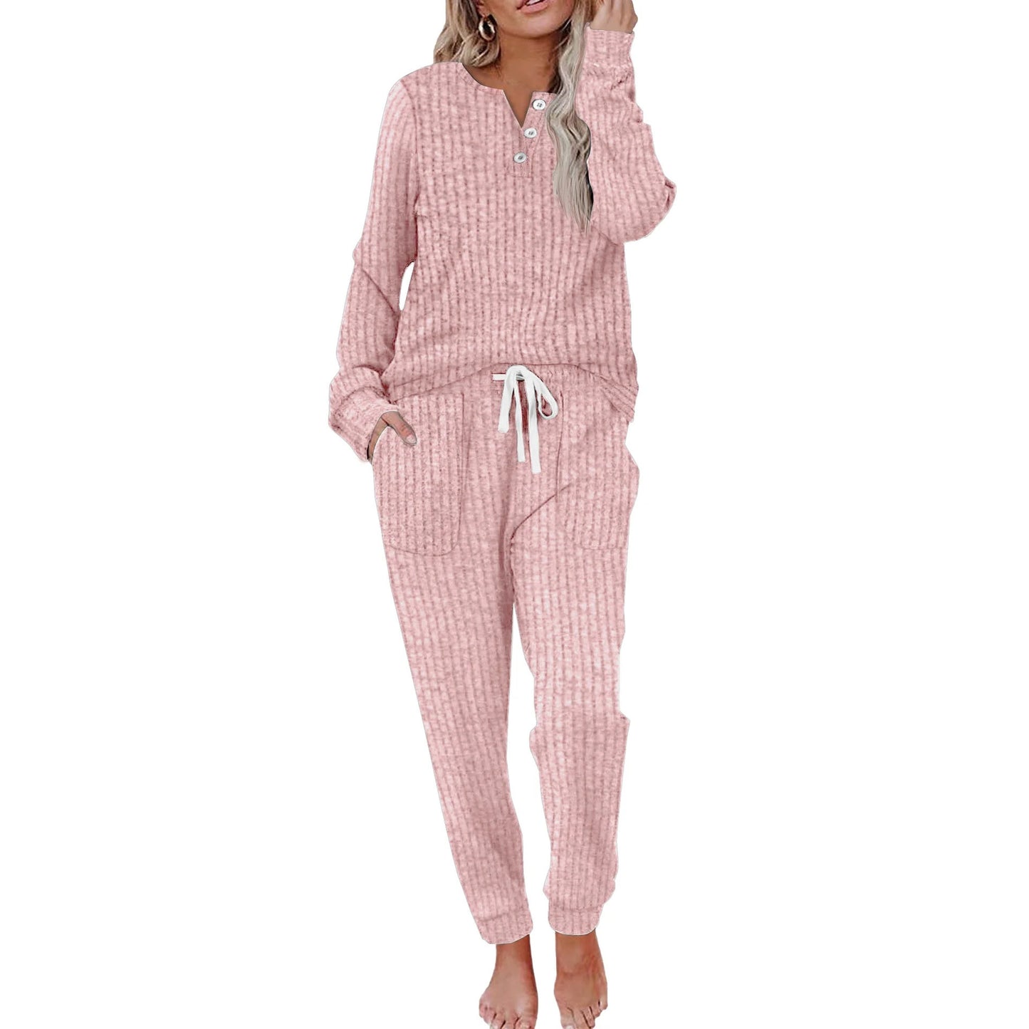 Women's Casual Pocket Suit Buckle Sports Sweater And Trousers Sports Suit