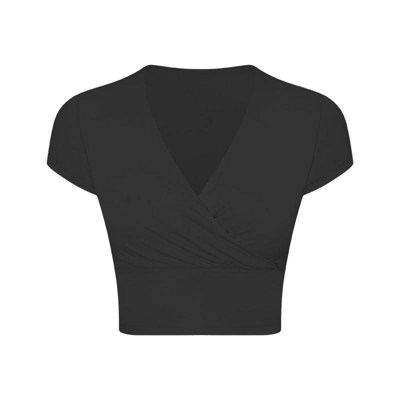 Nylon Cross Pleated Sexy V-neck Sports Short Sleeve With Chest Pad