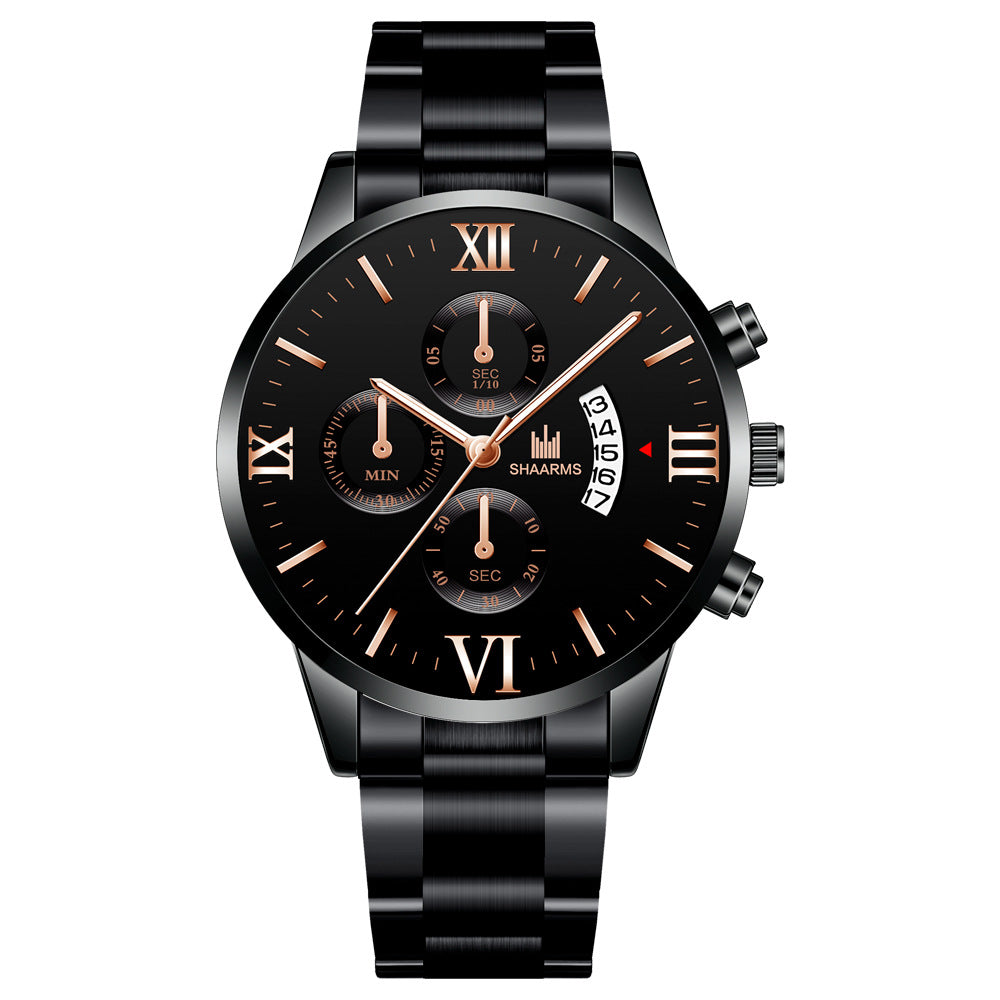 Fashion Men's Simple Steel Belt With Calendar Quartz Watch