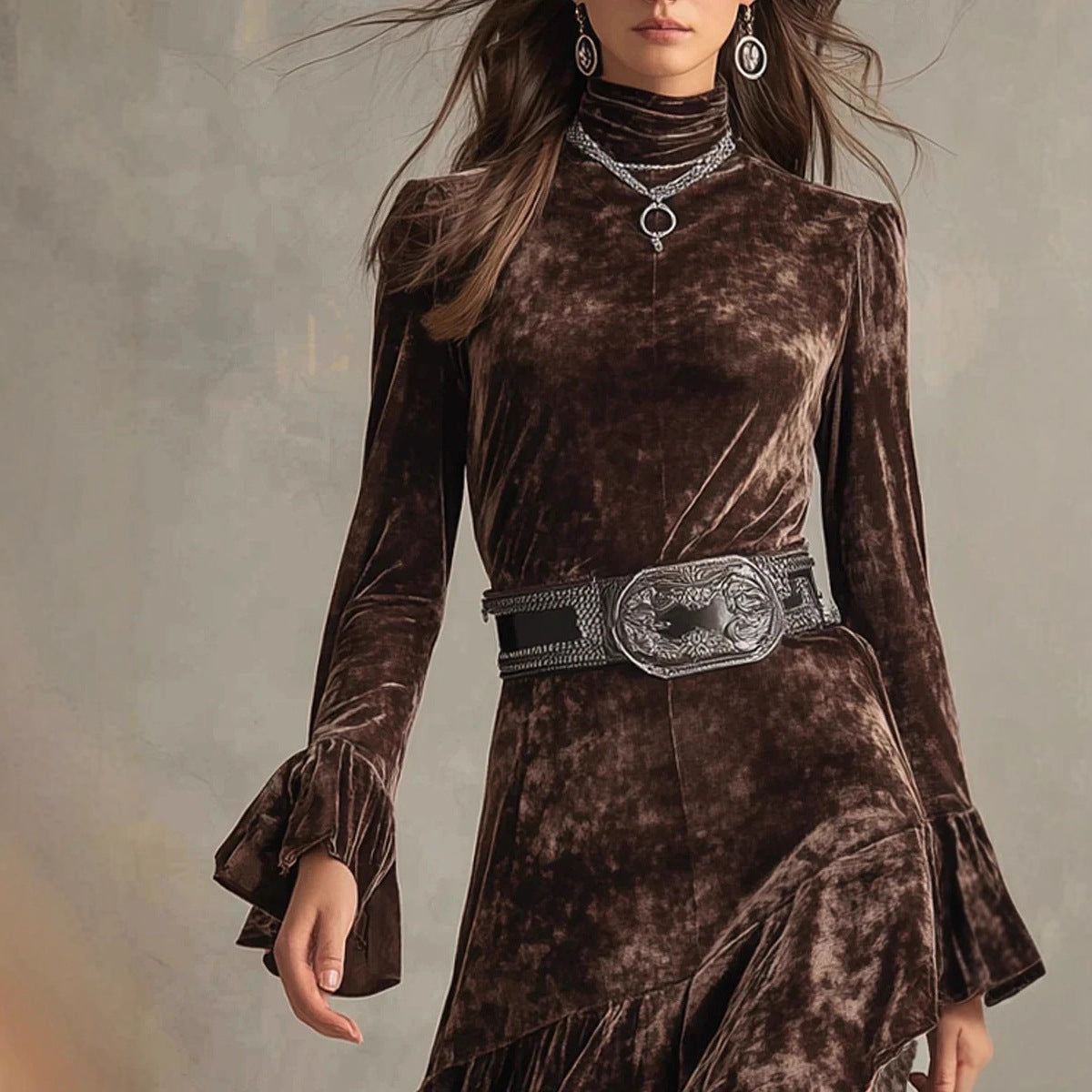 Elegant Long Dress For Women With A Fitted Waist And French Lace Details