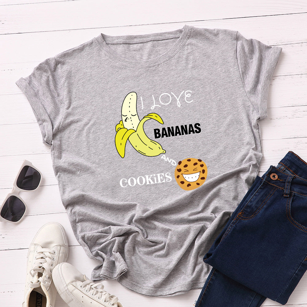 Women's Spoof Banana Letters Loose Crew Neck Short Sleeve T-Shirt