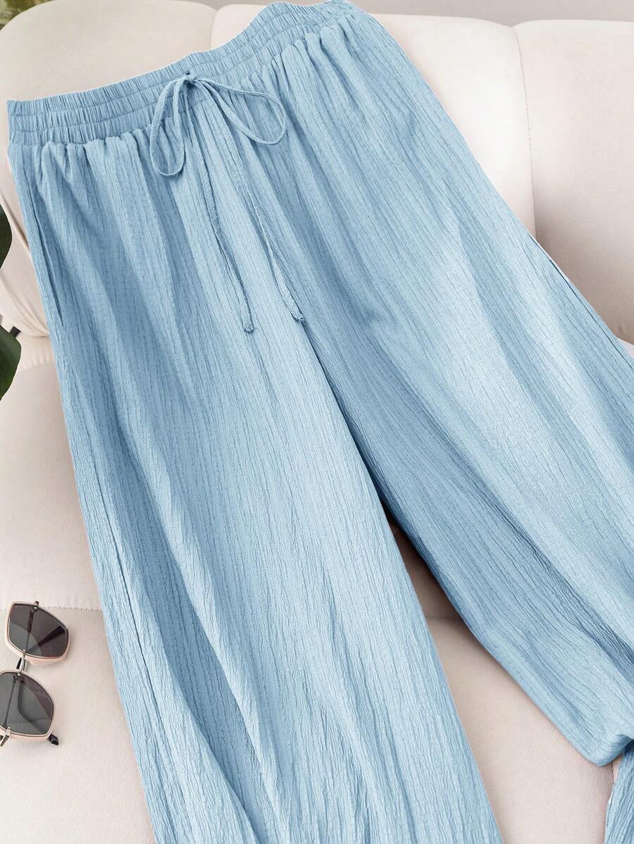Elastic Waist Wide Leg Pants Cotton Loose Trousers