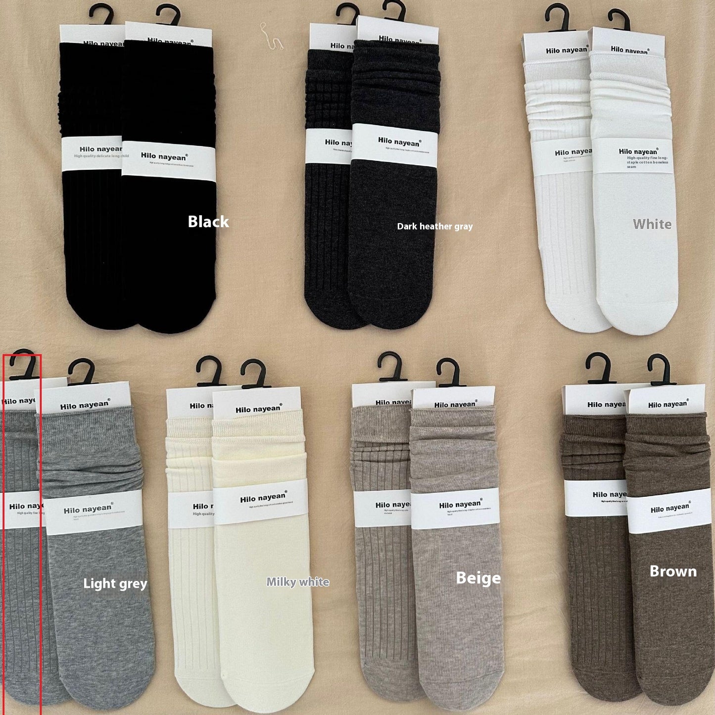 Gentle Vertical Stripe Flat Color Spinning South Korea Color Cream Gray Bunching Socks