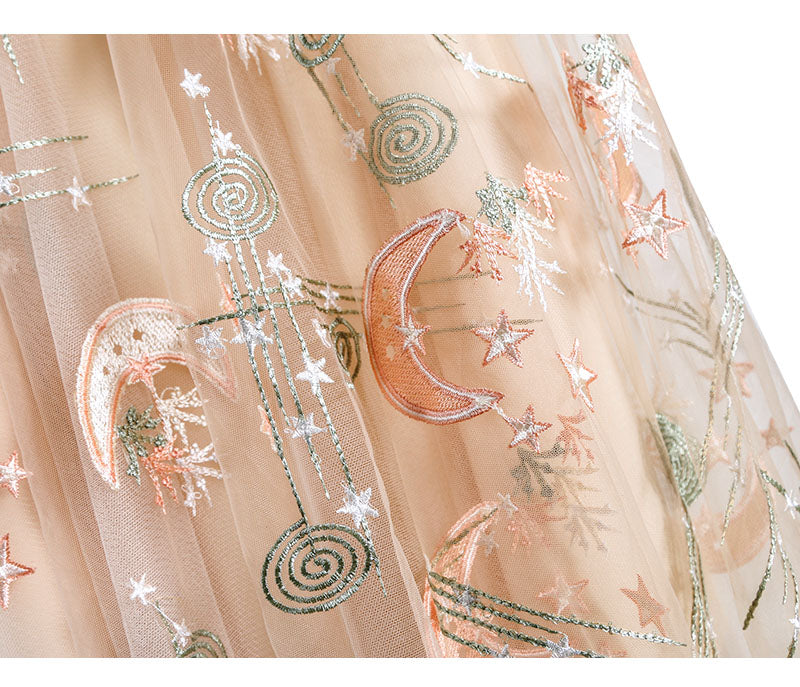 Heavy Industry Embroidered Yarn Mesh Long Skirt For Women