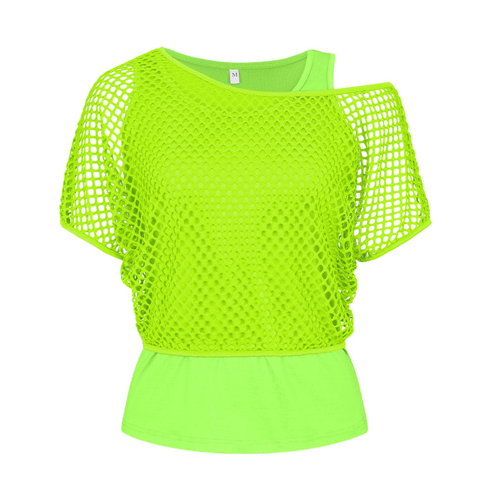 Party Ball Garment Off-the-shoulder Fishnet Short Sleeve Suit Two Pieces