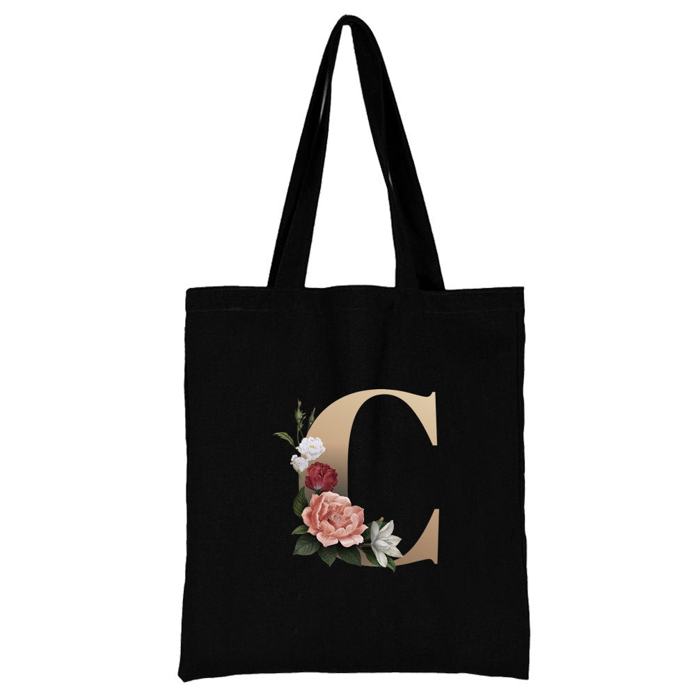 English Alphabet Flower Printed Canvas Bag