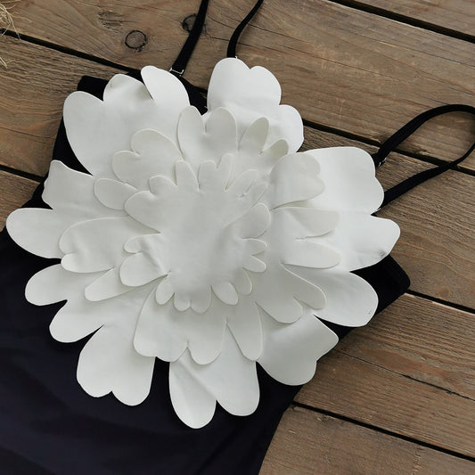 Solid Color Halter One-piece Swimsuit Female Big Flower