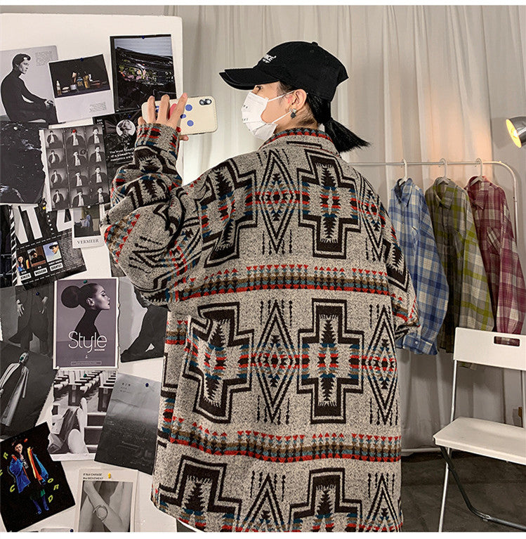 Hong Kong Style Poster Wall Loose Woolen Coat Plus Size Men