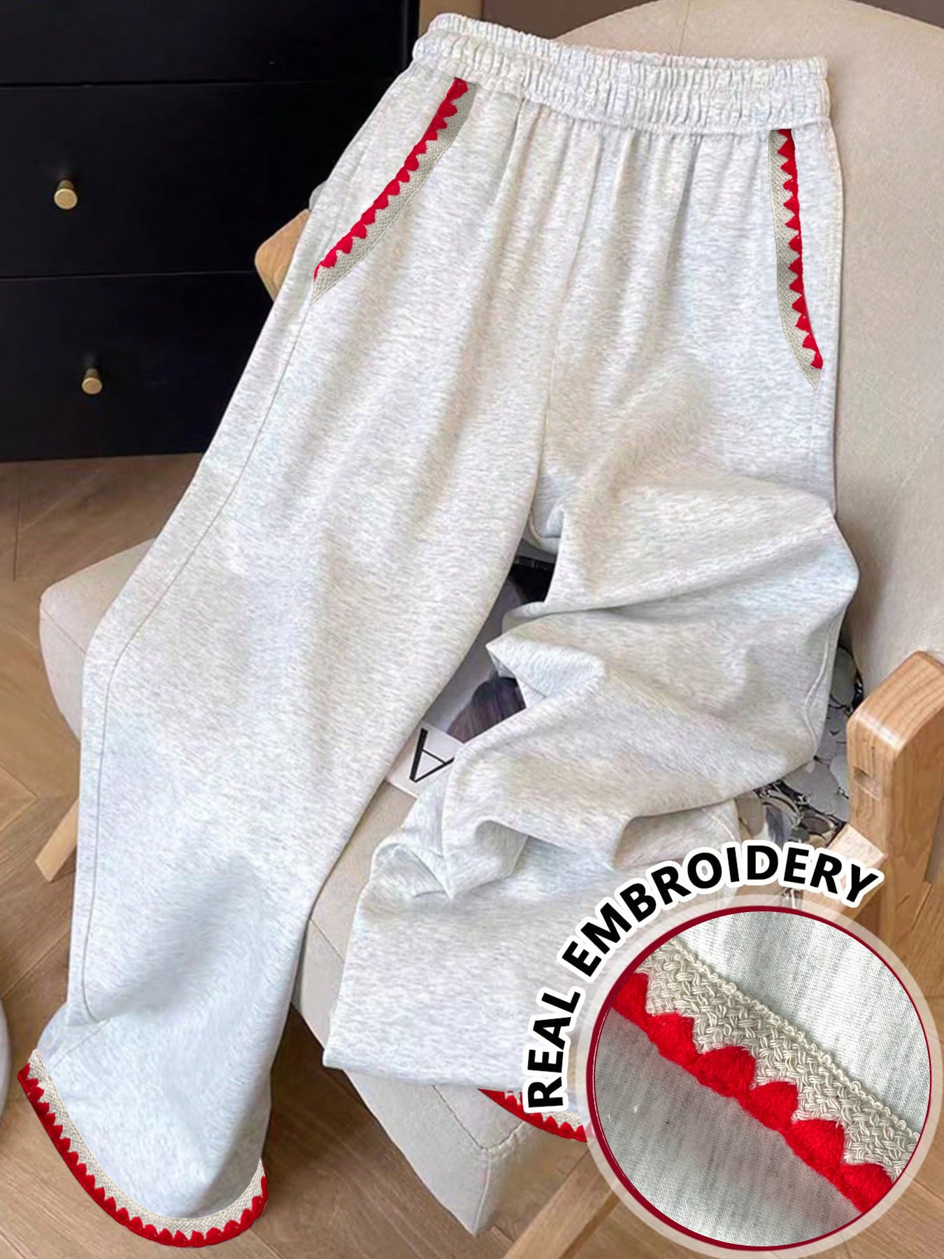 Versatile High-waisted Casual Wide-leg Sweatpants With Contrasting Trim