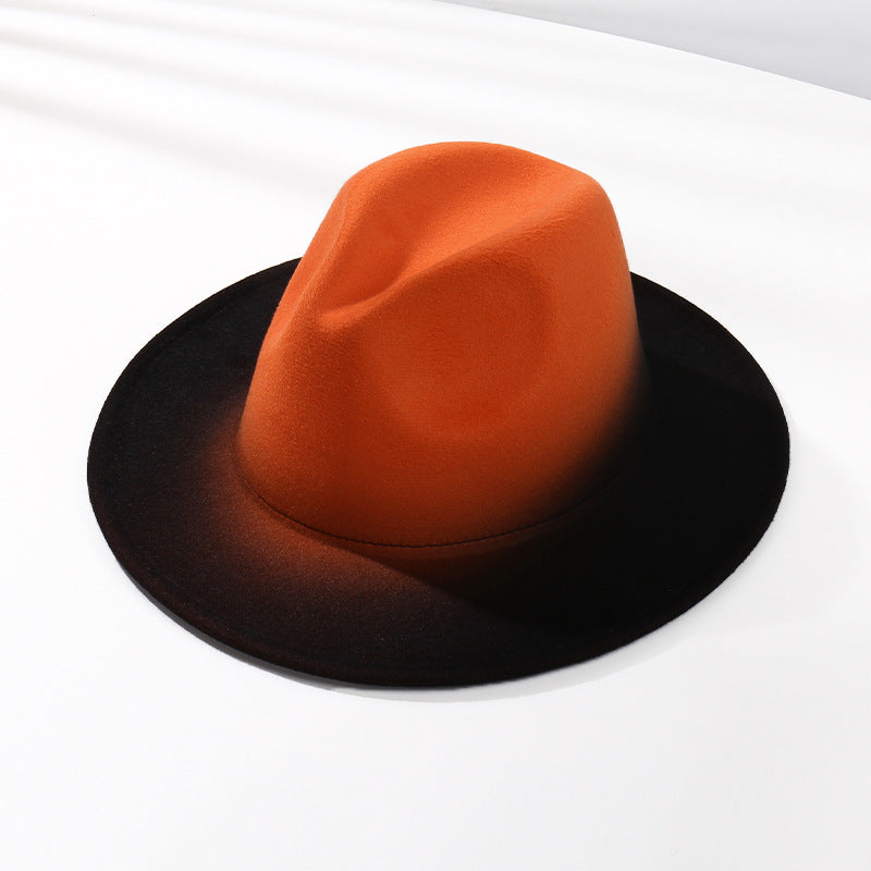 Moderigtig Fedora-hat med farvegradient og flad skygge i uldfilt