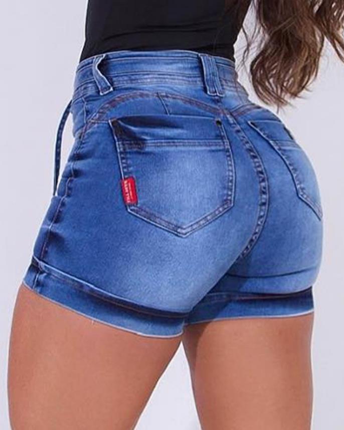 Kvinder Mode Afslappede Højtaljede Skinny Denimshorts