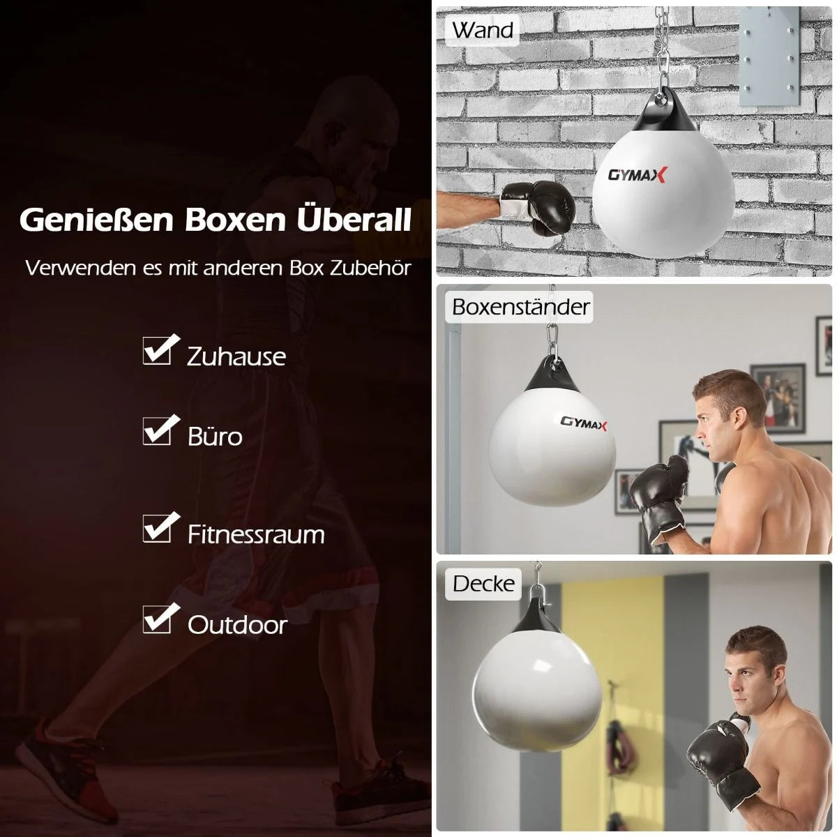 Ø45 Cm Wasserboxsack 50 Kg Boxing Punching Bag Mit Verstellbarer Metallkette Weiß