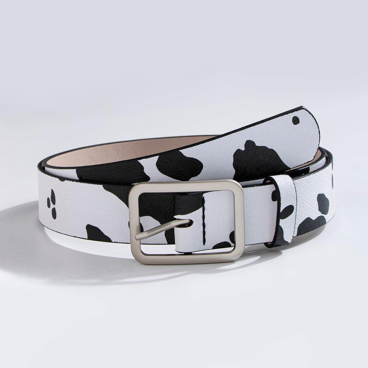 Black And White Cows Pattern Horsehair Lady Wig Fashion PU Belt