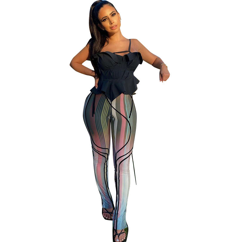 Women's Casual Trousers With Tie - Up Trim