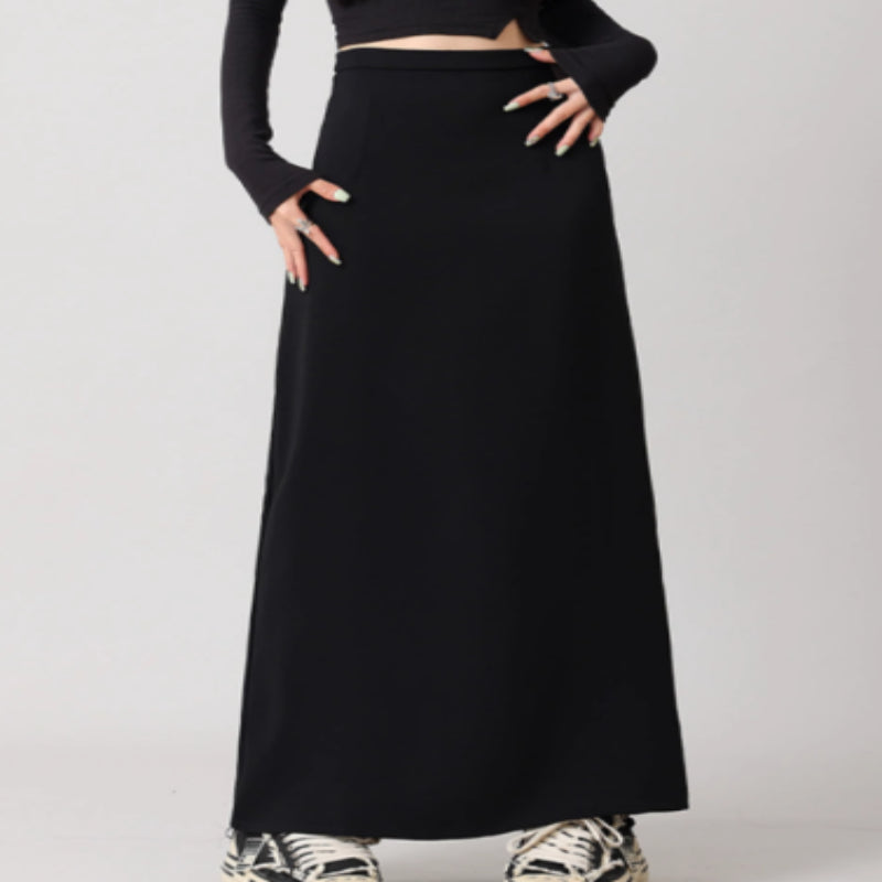 Back Slit Straight Tube Slimming High Waist Black Long Skirt