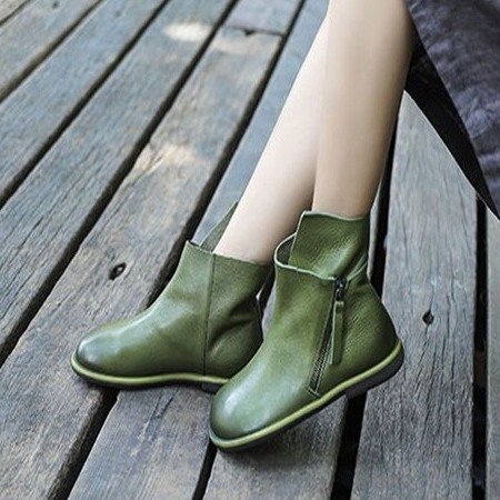 Autumn And Winter Casual Flat-heeled Soft-soled Retro Ankle Boots With Leather Stitching