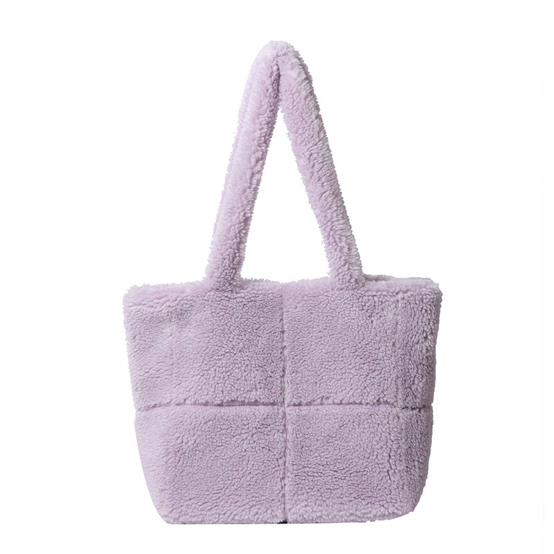 Plaid Particle Lamb Wool Shoulder Bag Korean Style
