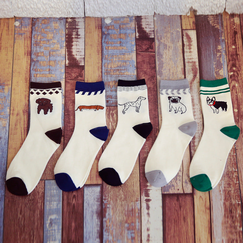 Tube Socks Pet Dog Gathering Men's Socks Autumn And Winter Cartoon 100 Cotton Socks