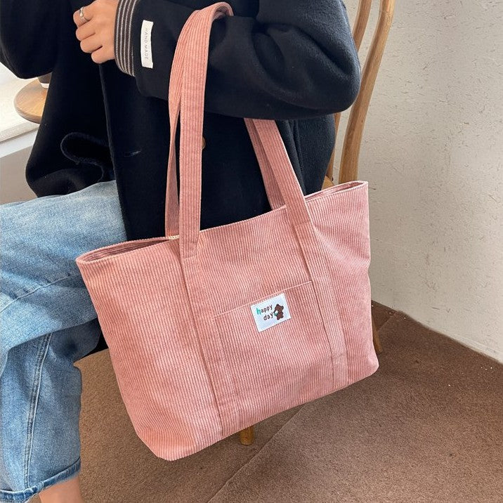Simple Striped Velvet Large Capacity Shoulder Bag Female