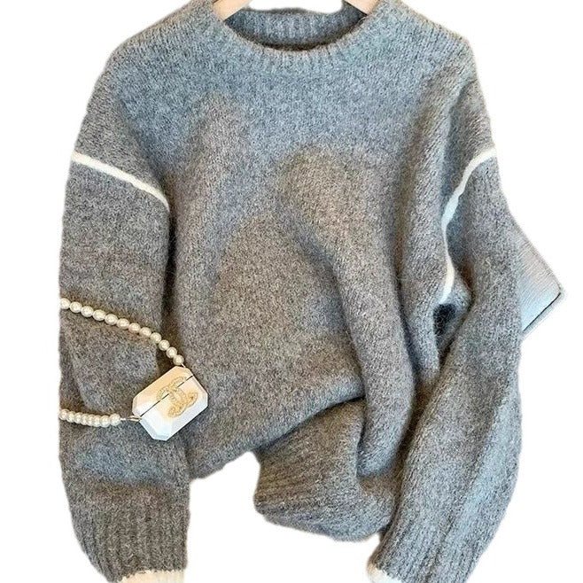 New Womens Loose-fitting Long-sleeve Crew-neck Sweater